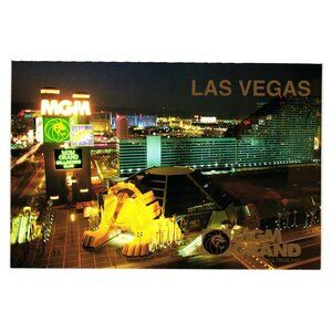MGM Night Light Aerial Vintage Postcard Casino Marquee Las Vegas Strip